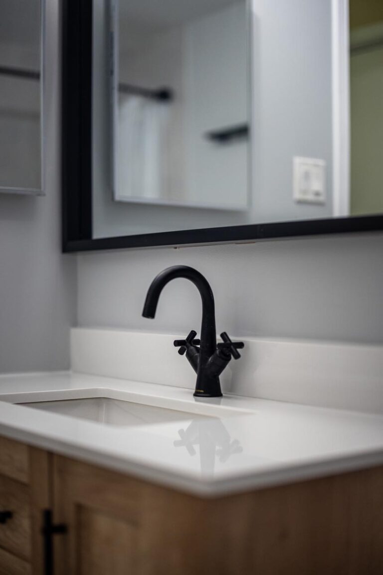 Ottawa Bathroom Renovation Black Hardware Black Faucet  768x1151