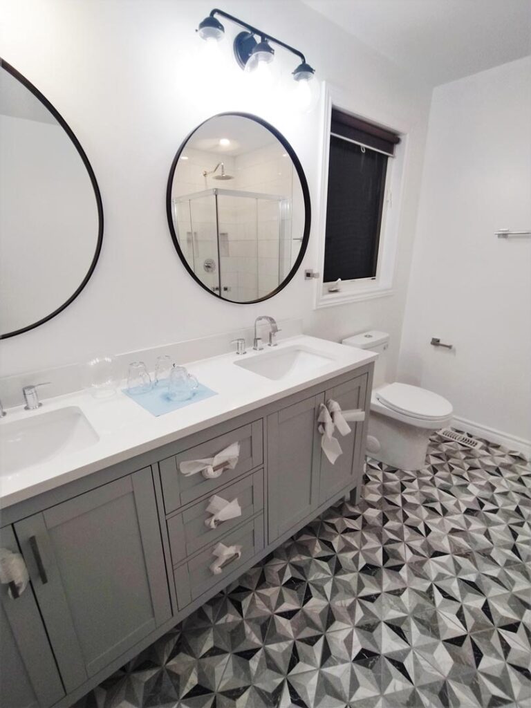 modern double vanity in a bathroom renovation
