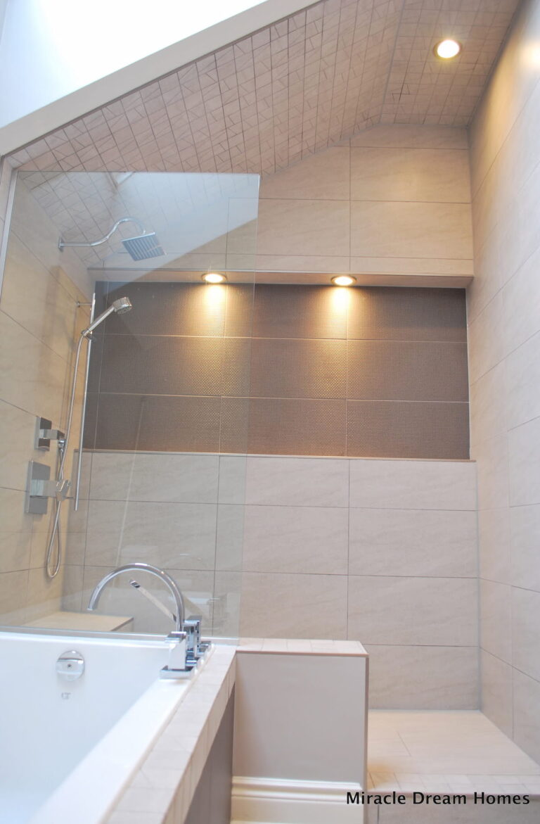 wlak in shower with linear drain renovation