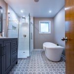 Full Bathroom renovation DreamLine Shower with Subway tiles free standing tub