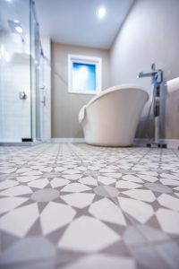 Full Bathroom renovation tiled floor Ditra schluter