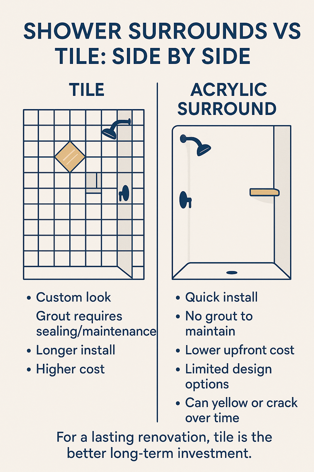 Shower Surrounds Vs Tile diagram